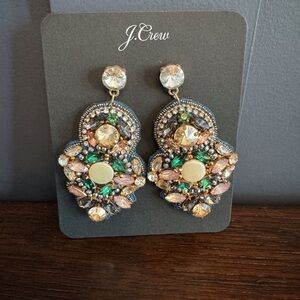 J. Crew Gold and Green Chandelier Earrings